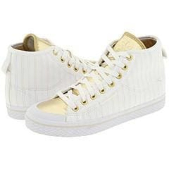 Adidas Honey White & Gold Pinstripe High Tops - Picture 9 of 16